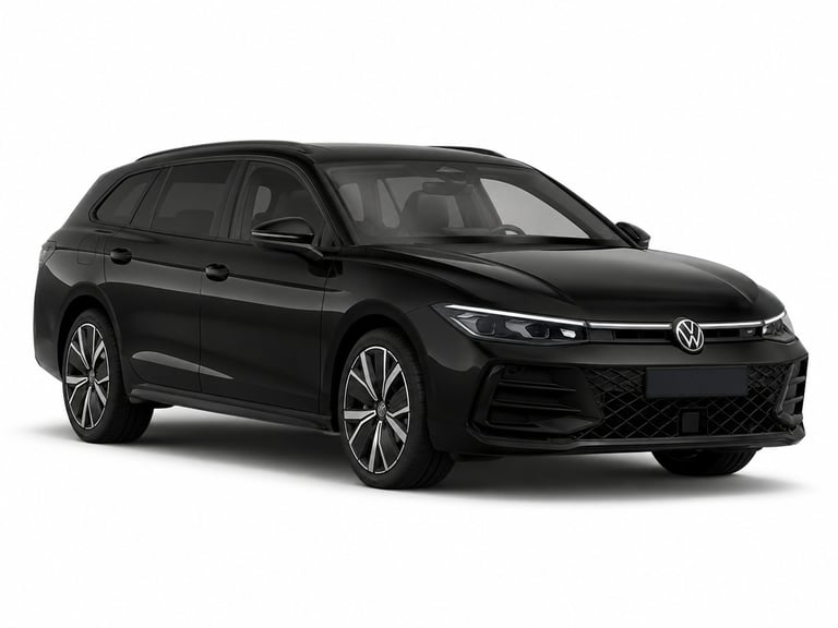 Black Volkswagen wagon SUV shown in profile view against a white background